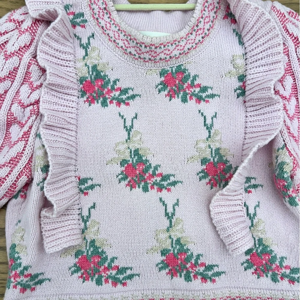 LoveShackFancy Pink and Green Knit Sweater - Picture 2 of 7